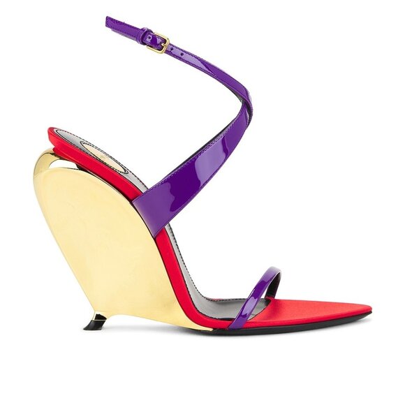 NEW Saint Laurent Gippy Wedge acinus violet Sandal purple red gold high heels - Picture 1 of 16